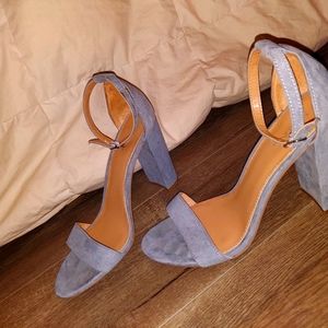 Blue-Gray Strappy Suede Heels